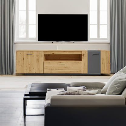 70 inch modern TV stand with 3 cabinets and drawers, entertainment center can accommodate TVs under 80 inches
