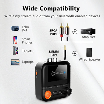 Bluetooth 5.2 Receiver Audio NFC Wireless Adapter Vintage Amplifier Audio TF Card MP3 Player