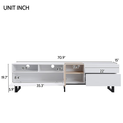 Modern TV Stand for 80'' TV with Double Storage Space Media Console Table Entertainment Center with Drop Down Door