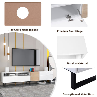 Modern TV Stand for 80'' TV with Double Storage Space Media Console Table Entertainment Center with Drop Down Door