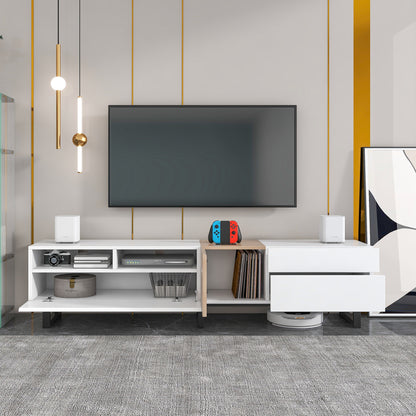 Modern TV Stand for 80'' TV with Double Storage Space Media Console Table Entertainment Center with Drop Down Door