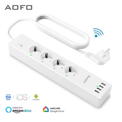 Wifi Smart Power Strip 4 EU Outlets Plug with 4 USBCharging Port Timing App Voice Control Work with Alexa Google Home Assistant