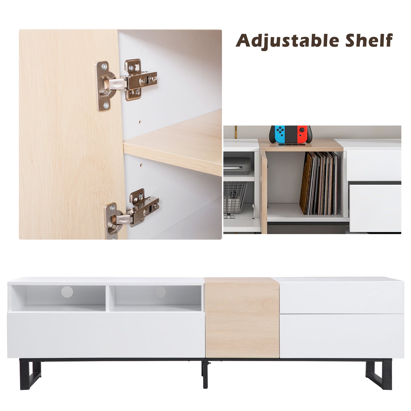 Modern TV Stand for 80'' TV with Double Storage Space Media Console Table Entertainment Center with Drop Down Door