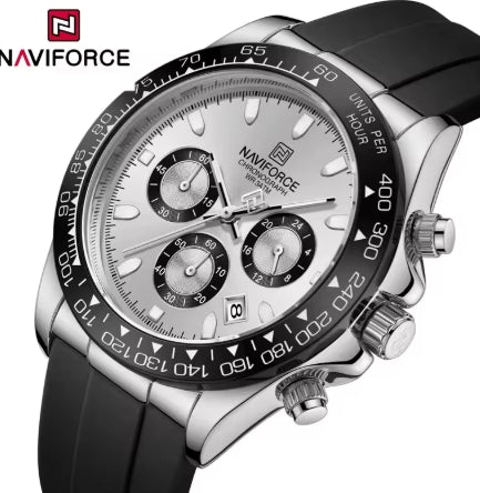 NAVIFORCE NF8054 Original Watches For Men Silicone Band Casual Sport Chronograph Luminous Wristwatch