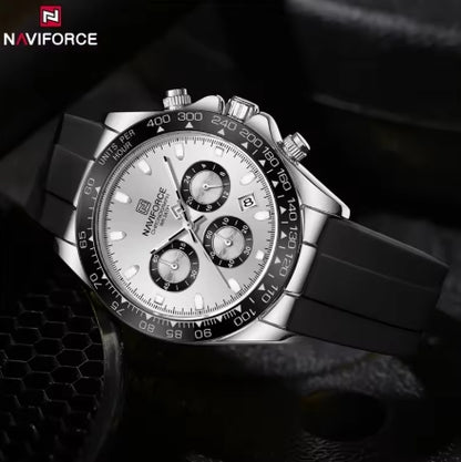 NAVIFORCE NF8054 Original Watches For Men Silicone Band Casual Sport Chronograph Luminous Wristwatch
