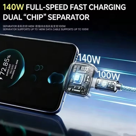Intelligence PD 140W Full Charge Auto-Disconnect Charging Adapter Fast Charge Safety Separator Automatically for Type-C Devices